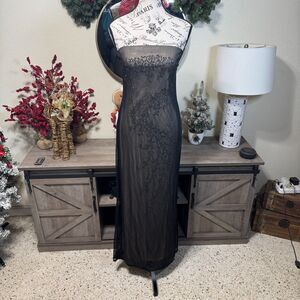 VTG Charlotte Russe Black Beaded Mesh Strapless Maxi Dress Size M Y2k Whimsy